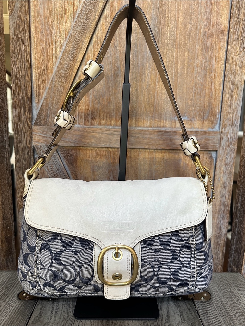 Coach Y2K Bleecker Denim Signature C Leather Trim Flap Bag Satchel 11772